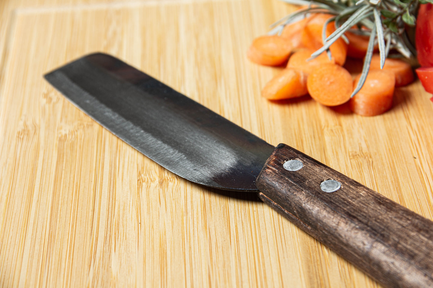 Forge Carbon Straight Steel Knife with Rivet & Cedar Wood Handle