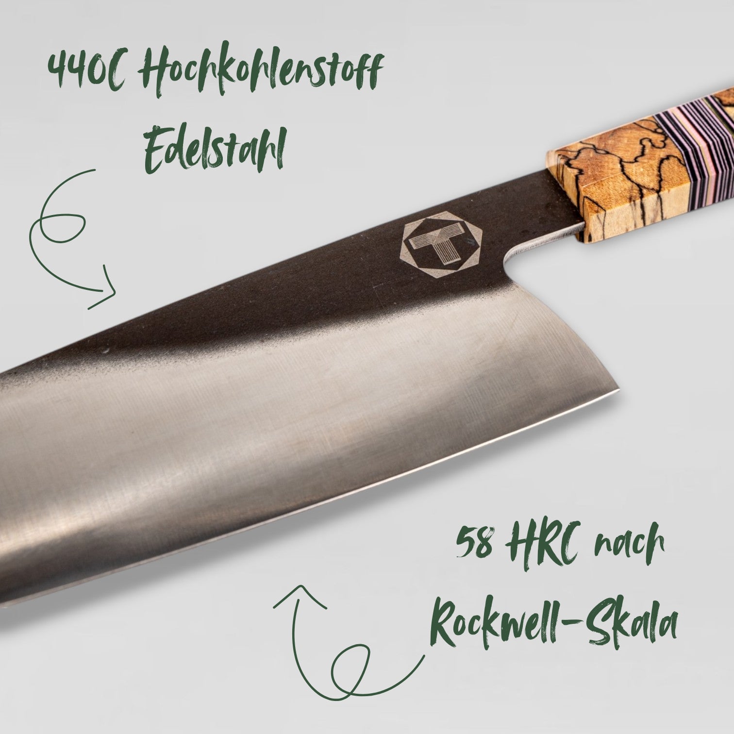 440C Hochkohlenstoff-Edelstahl-Klinge mit 58 HRC für außergewöhnliche Schärfe und Haltbarkeit