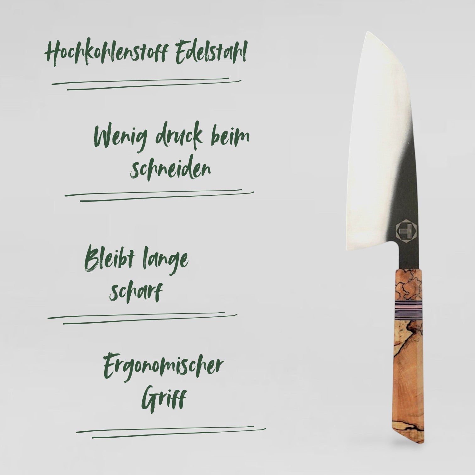 Rasiermesserscharfes Messer aus Hochkohlenstoff-Edelstahl mit ergonomischem Griff für präzises Schneiden