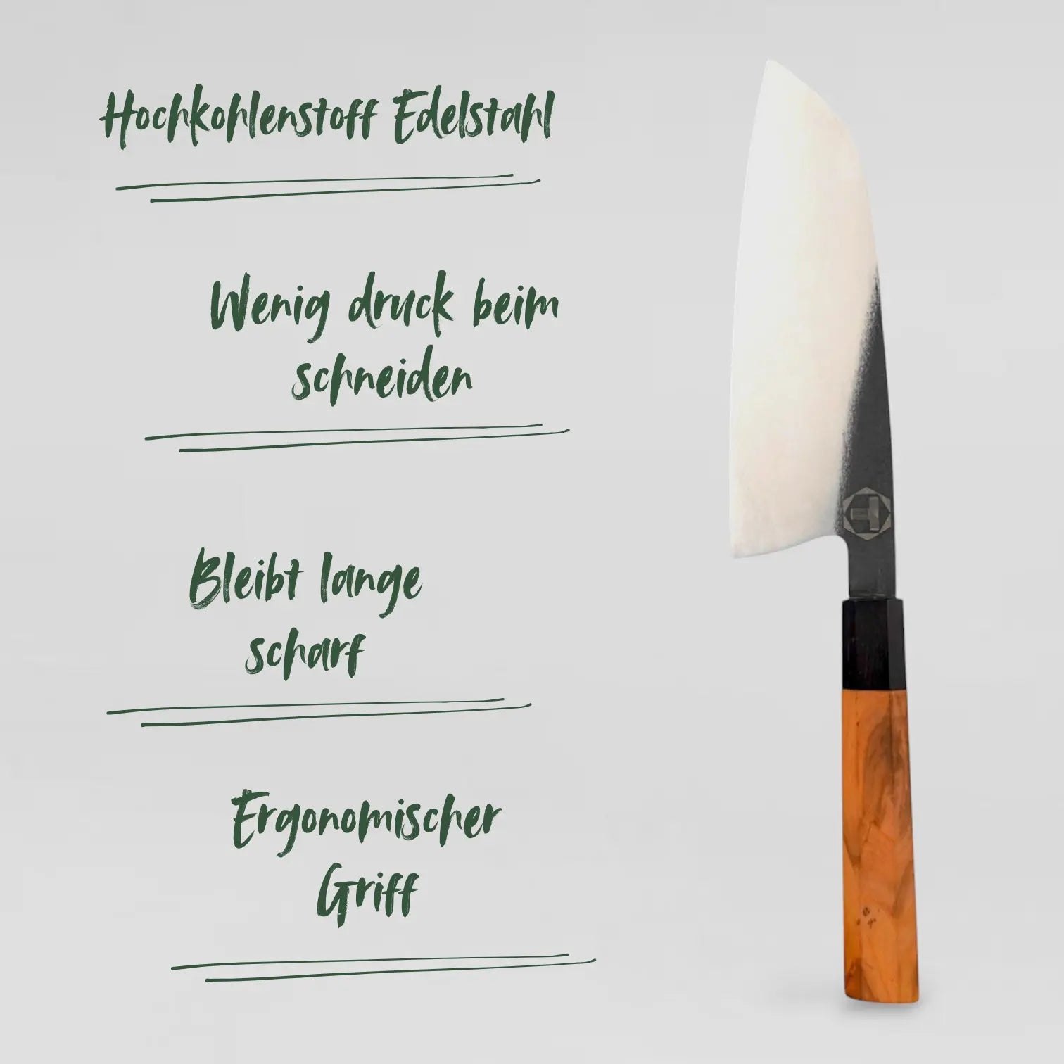 Rasiermesserscharfes Messer aus Hochkohlenstoff-Edelstahl mit ergonomischem Griff für präzises Schneiden