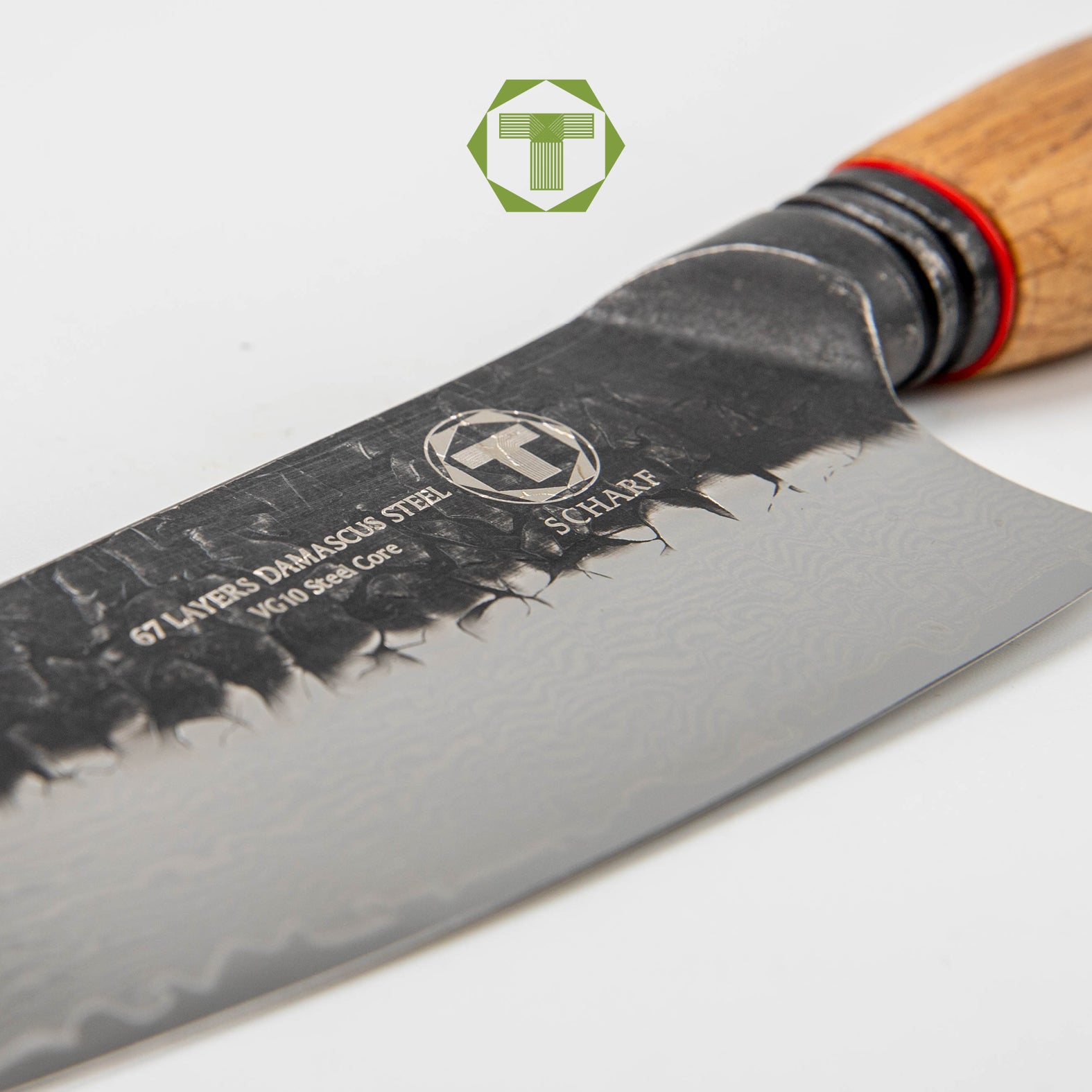 Feuereiche - Scharf Messer -  - Santoku - Damastmesser - Damaststahl