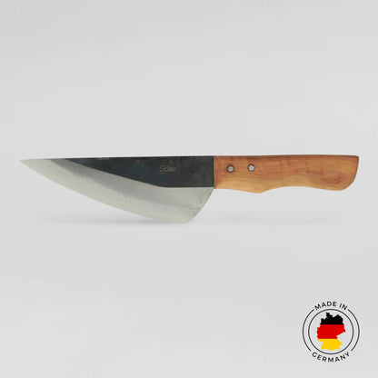 Petersilie-16 Wiegemesser aus Carbonstahl mit Oliven-Holzgriff, kompakte 20cm Klinge für präzises Schneiden mit Made in Germany Logo